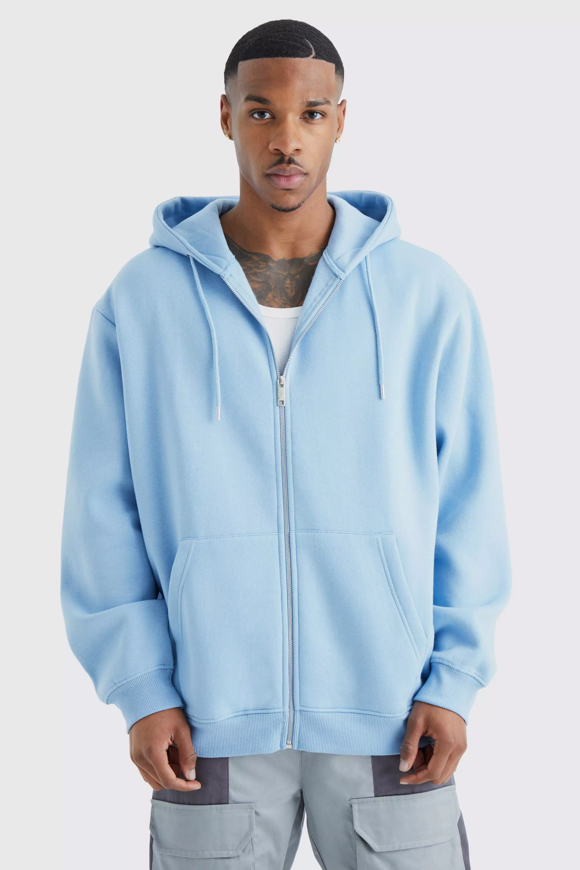 Oversized Zip Through Hoodie boohooMAN